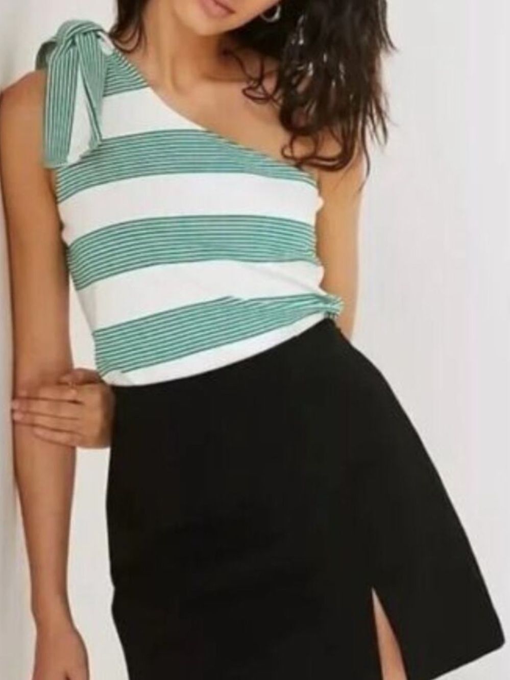 Anthropologie Bishop + Young One-Shoulder Tank Top Shirt Green and White Small